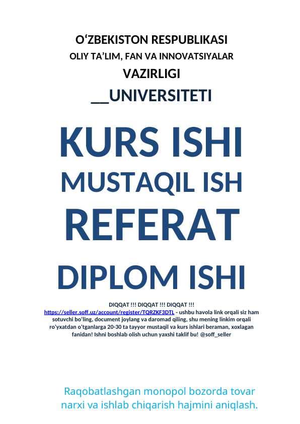 Raqobatlashgan monopol bozorda tovar narxi va ishlab chiqarish hajmini aniqlash.