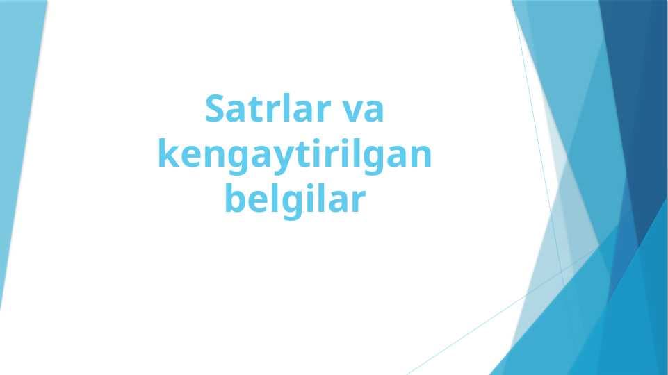 Satrlar va kengaytirilgan belgilar