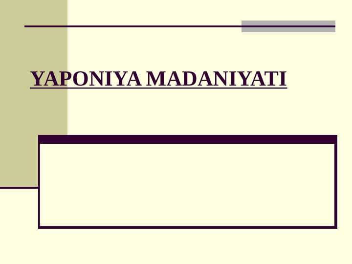 YAPONIYA MADANIYATI