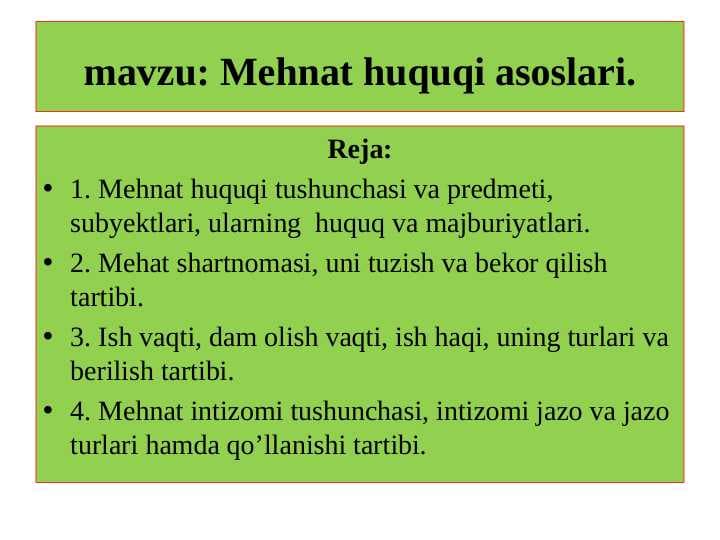Mehnat huquqi asoslari