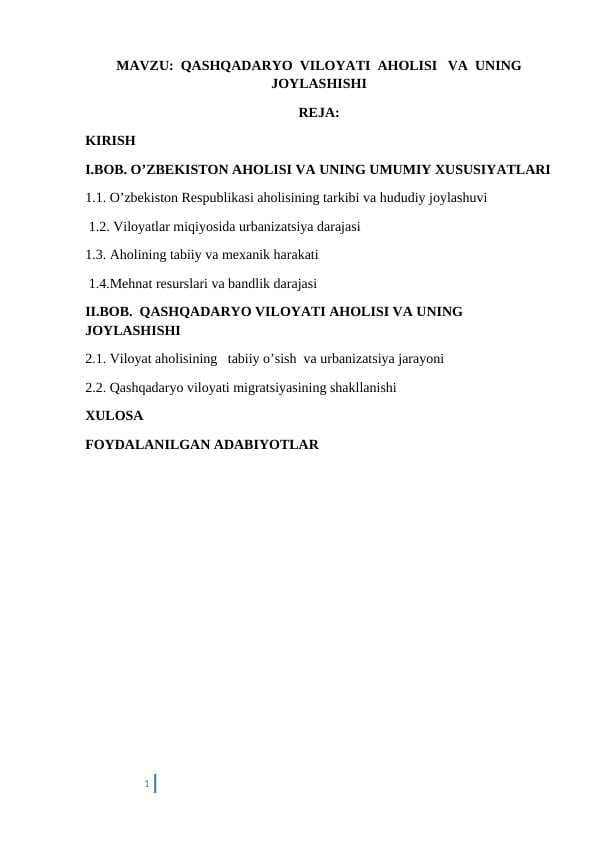 Qashqadaryo viloyati aholisi va uning joylashishi