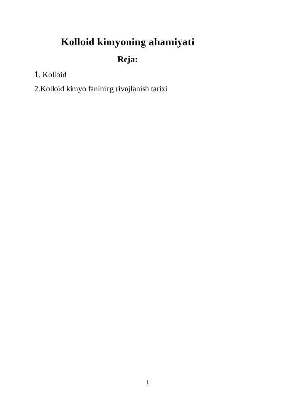 Kolloid kimyoning ahamiyati
