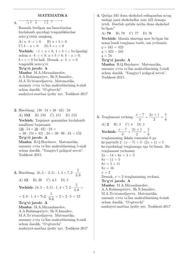 DTM majburiy Matematika 15 talik test yechilishi bilan birga.