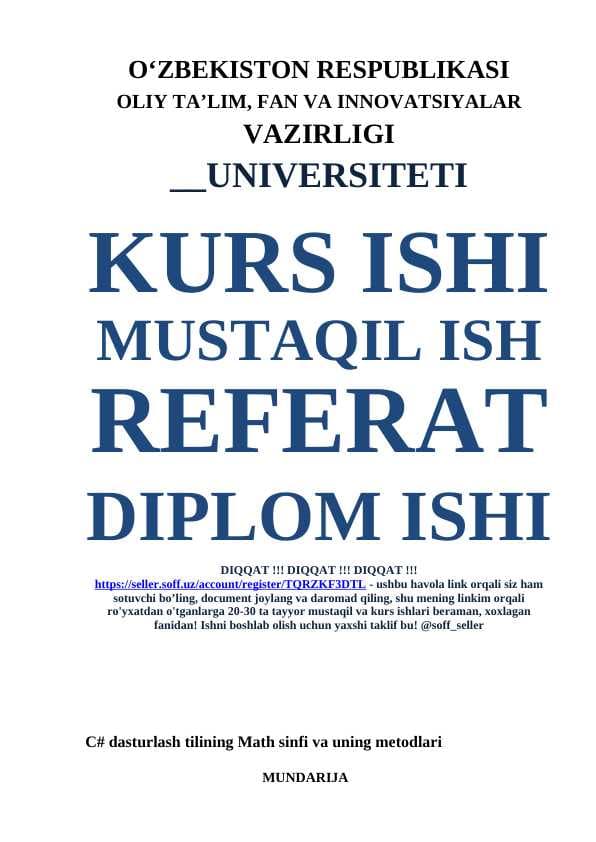 C# dasturlash tilining Math sinfi va uning metodlari