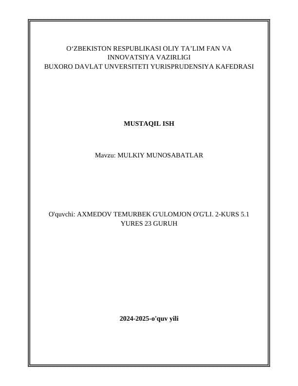 MULKIY MUNOSABATLAR