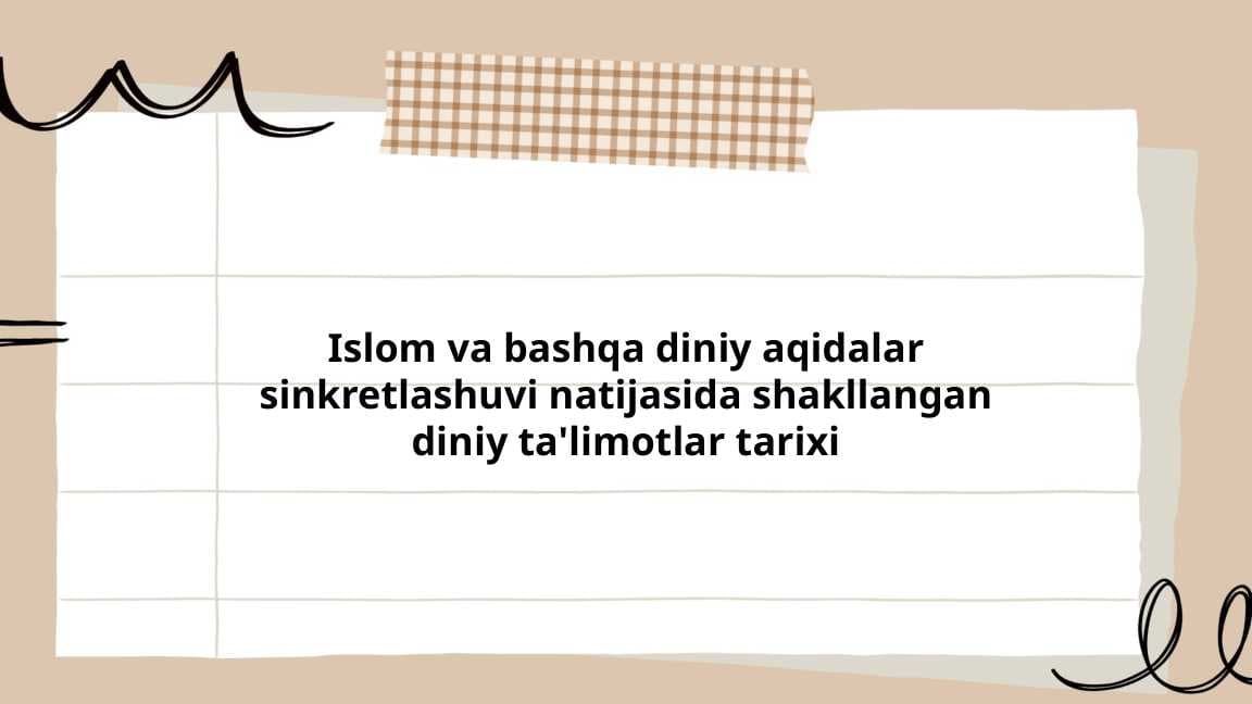 Islom va bashqa diniy aqidalar sinkretlashuvi natijasida shakllangan diniy ta'limotlar tarixi.