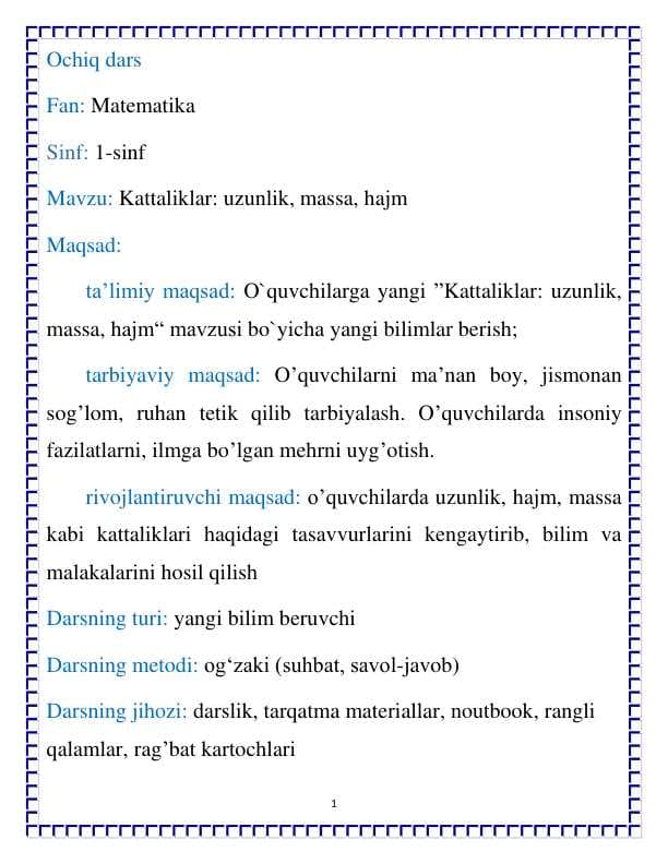 Kattaliklar: uzunlik, massa, hajm