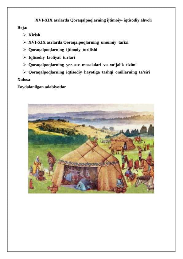 XVI-XIX asrlarda Qoraqalpoqlarning ijtimoiy iqtisodiy