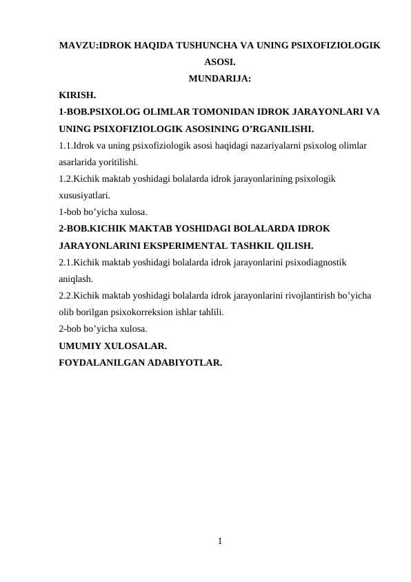 IDROK HAQIDA TUSHUNCHA VA UNING PSIXOFIZIOLOGIK ASOSI
