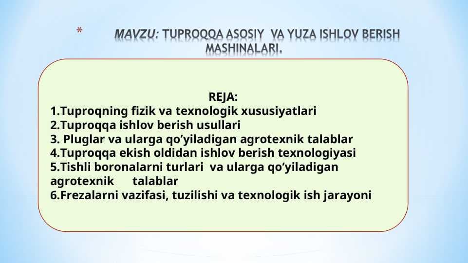 TUPROQQA ASOSIY  VA YUZA ISHLOV BERISH MASHINALARI.Tuproqqa  asosiy ishlov berishning maqsadi