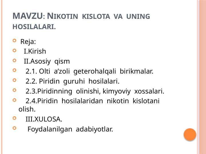 Nikotin kislota va uning hosilalari