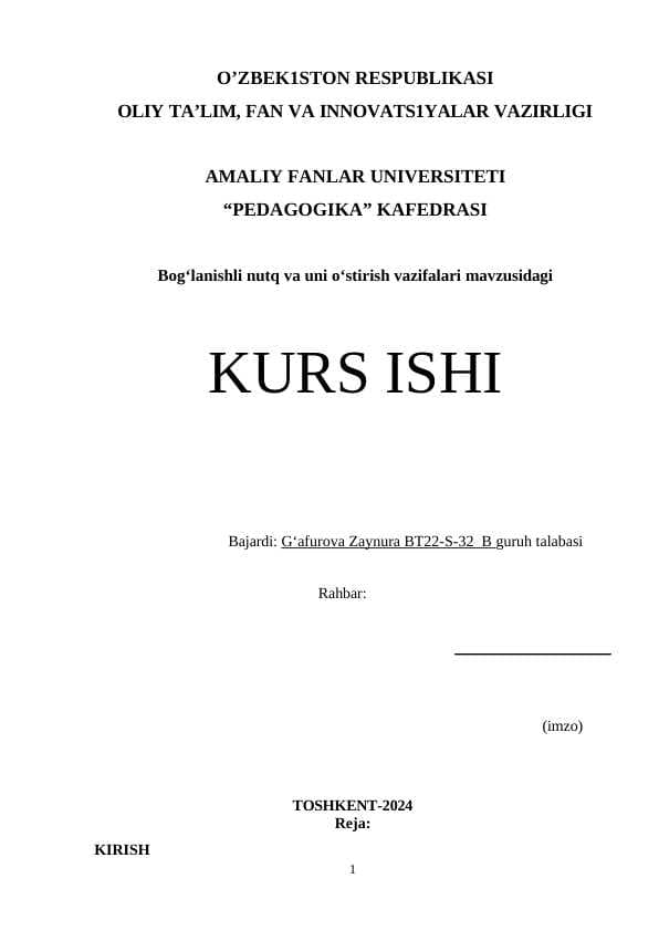 Bogʻlanishli nutq va uni oʻstirish vazifalari
