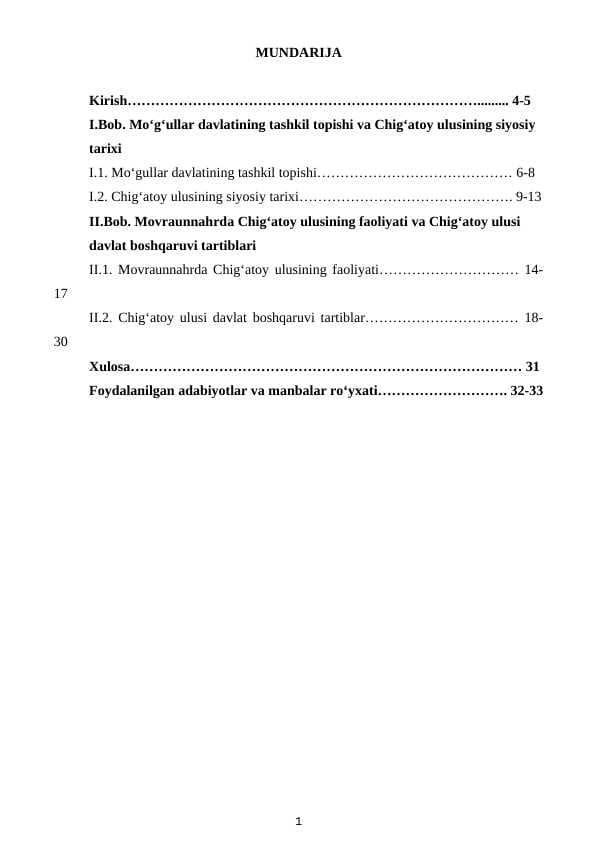 Chig'atoy ulusi mamuriy tuzilishi