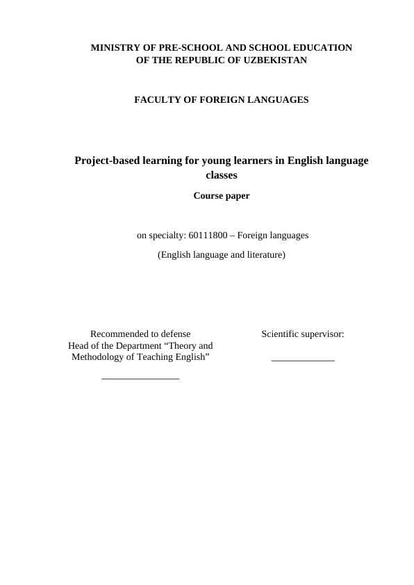 Project-based learning for young learners in English language classes