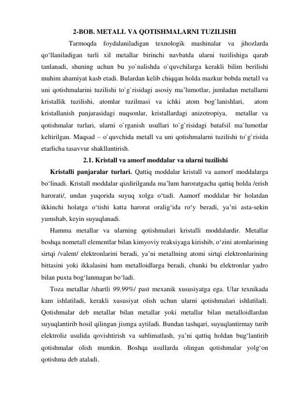 METALL VA QOTISHMALARNI TUZILISHI
