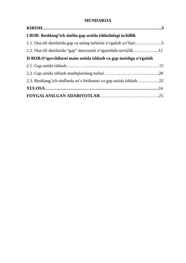 Boshlang‘ich sinfda gap ustida ishlash