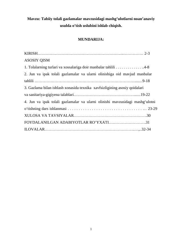 Tabiiy tolali gazlamalar mavzusidagi mashg’ulotlarni noan’anaviy usulda o’tish uslubini ishlab chiqish