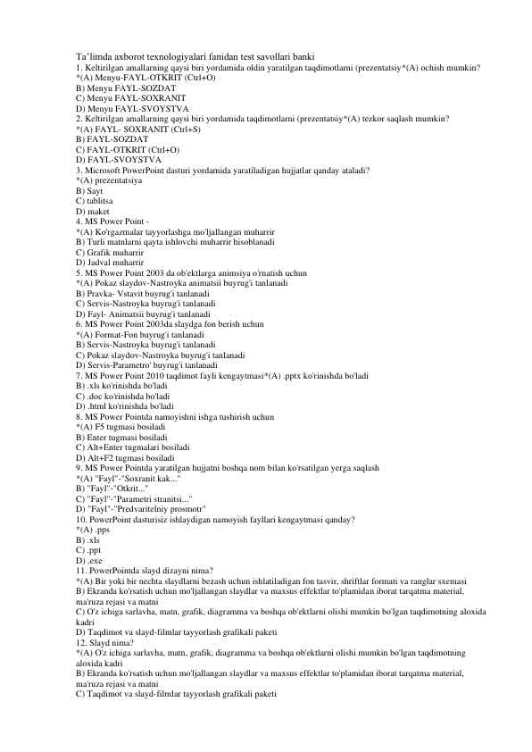 Ta'limda axborot test javobi bilan Pedagogika