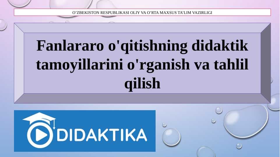Fanlararo o'qitishning didaktik tamoyillarini o'rganish va tahlil qilish