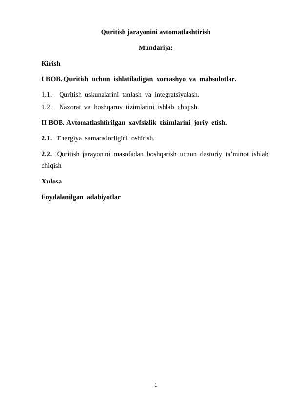 Quritish jarayonini avtomatlashtirish