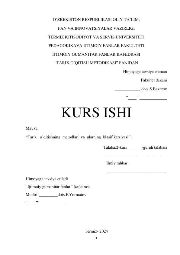 Tarix   o’qitishning  metodlari  va  ularning  klasifikatsiyasi