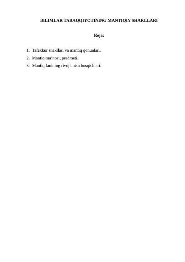 BILIMLAR TARAQQIYOTINING MANTIQIY SHAKLLARI