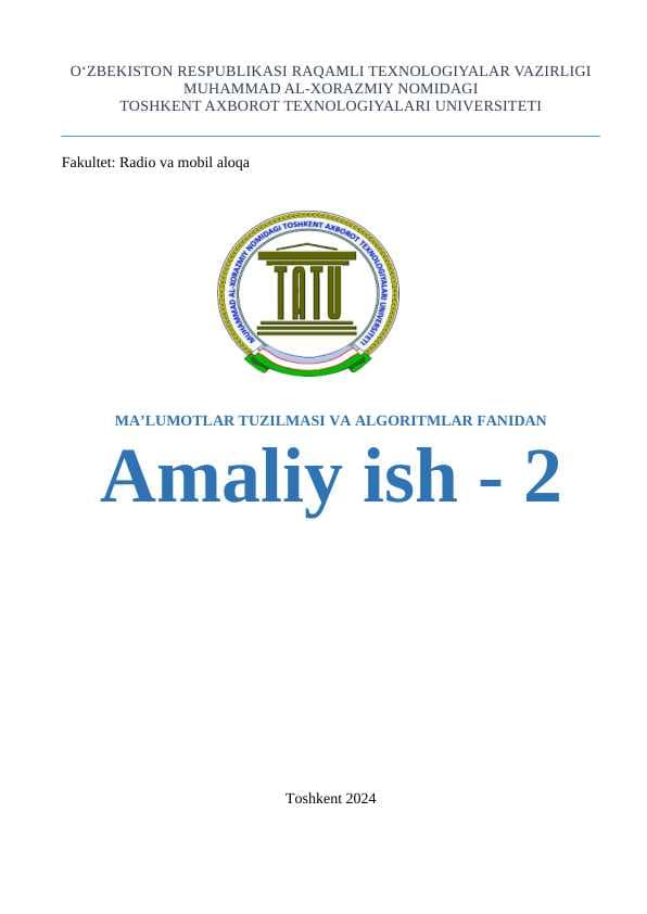 QIDIRISH VA SARALASH ALGORITMLARIGA OID MISOL