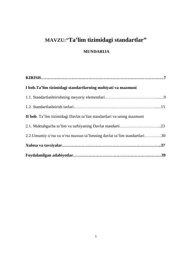 Ta’lim tizimidagi standartlar