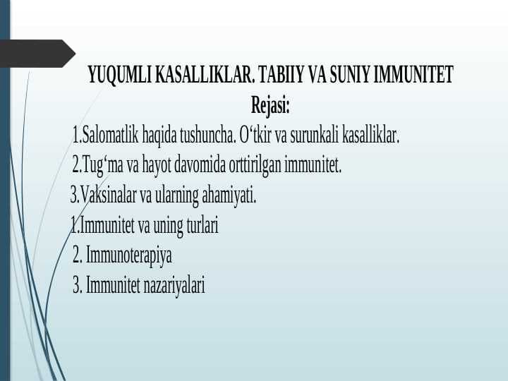 YUQUMLI KASALLIKLAR TABIIY VA SUNIY IMMUNITET