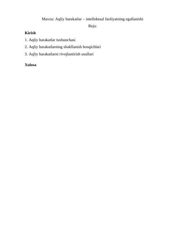 Aqliy harakatlar – intellektual faoliyatning egallanishi
