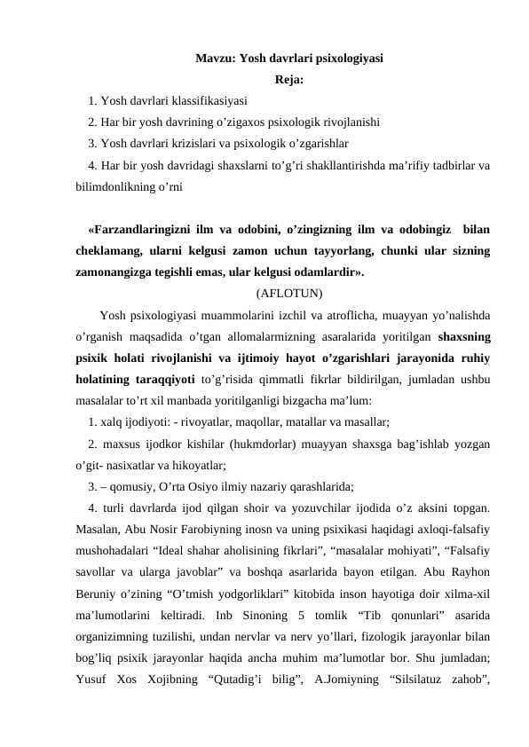 Yosh davrlari psixologiyasi