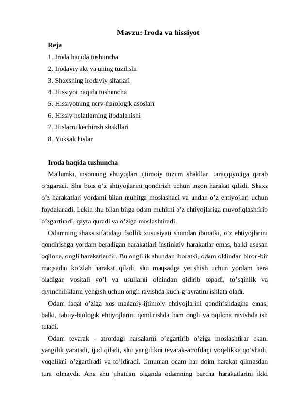 Iroda va hissiyot