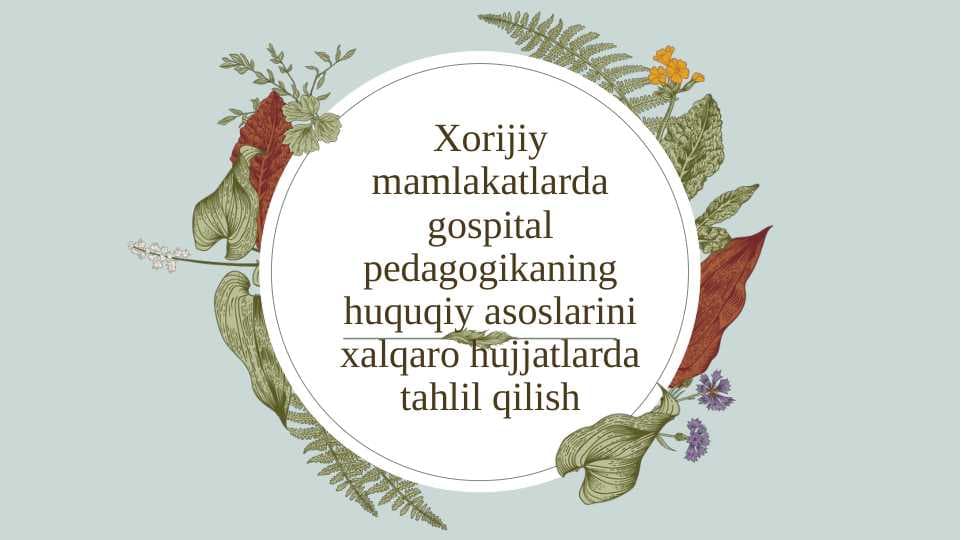 Xorijiy mamlakatlarda gospital pedagogikaning huquqiy asoslarini xalqaro hujjatlarda