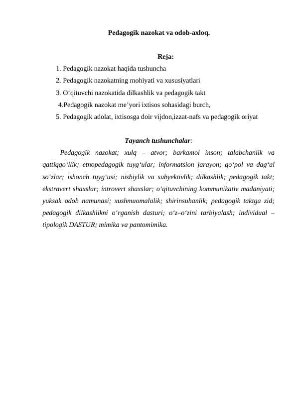 Pedagogik nazokat va odob-axloq