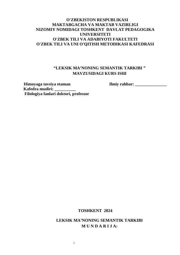 LEKSIK MAʼNONING SEMANTIK TARKIBI