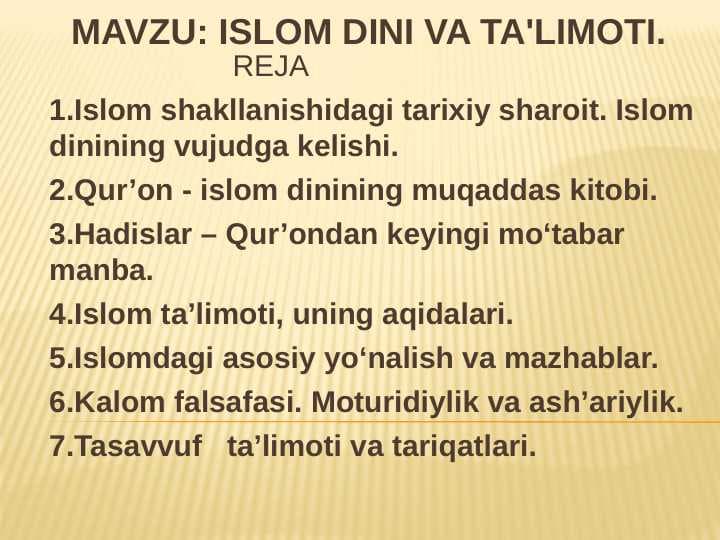 ISLOM DINI VA TA`LIMOTI