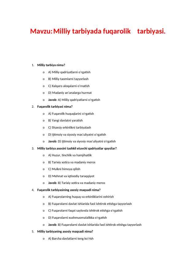 Milliy tarbiyada fuqarolik    tarbiyasi test
