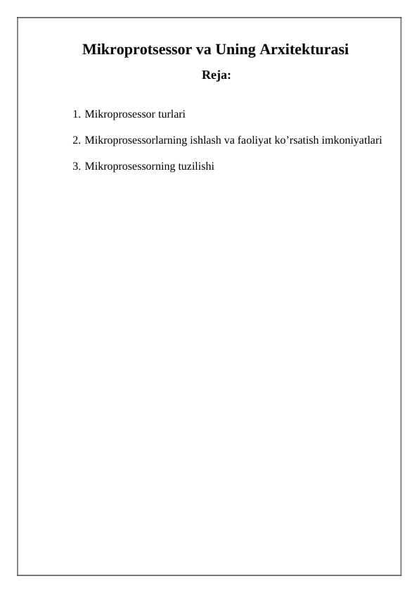 Mikroprotsessor va Uning Arxitekturasi