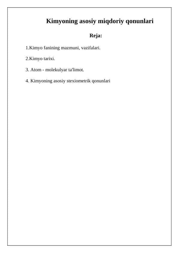 Kimyoning asosiy miqdoriy qonunlari