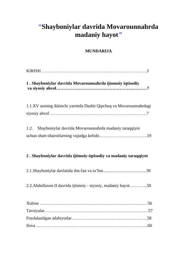 Shayboniylar davrida Movarounnahrda madaniy hayot                        BMI