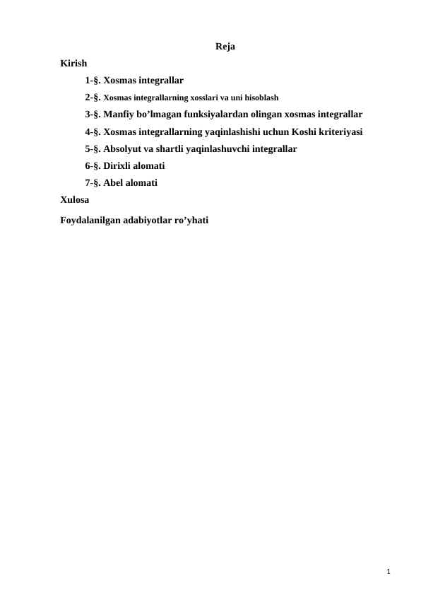 BIRINCHI TUR XOSMAS INTEGRALLAR