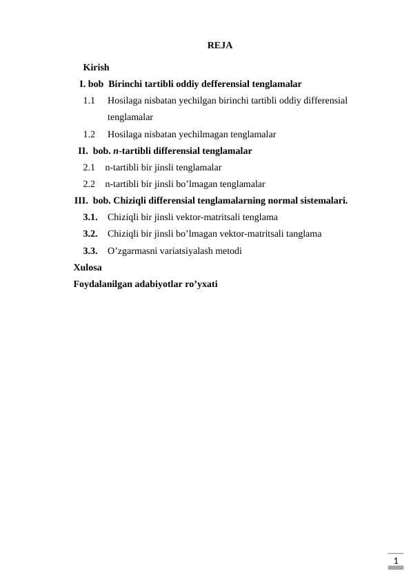 CHIZIQLI BIR JINSLI BO’LMAGAN VEKTOR MATRITSALI TENGLAMA VA UNI O’ZGARMAS