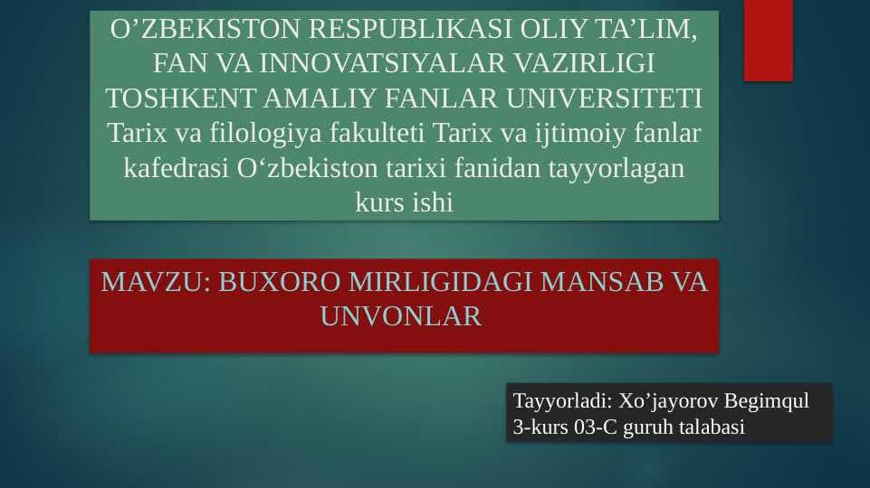 Buxoro amirligida mansab va unvonlar
