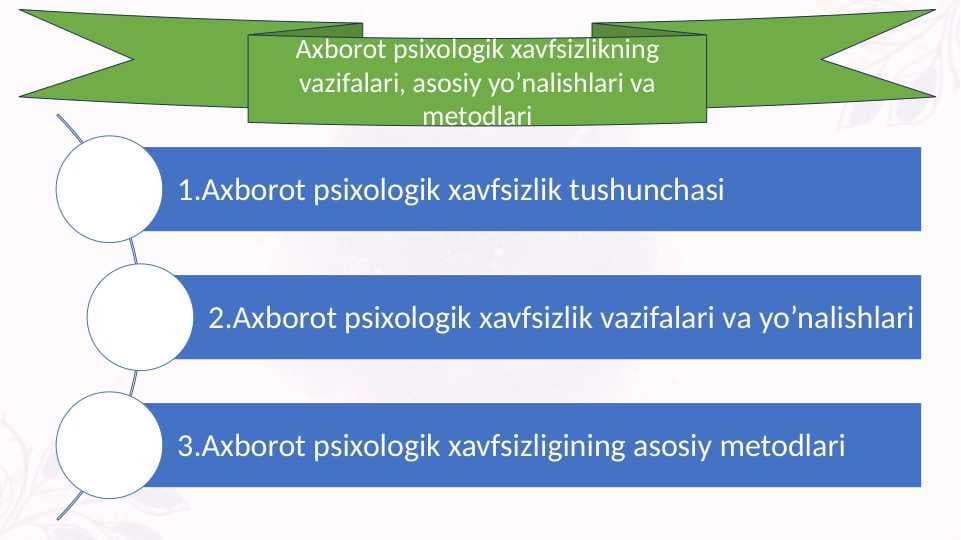 Axborot psixologik xavfsizlikning vazifalari, asosiy yo’nalishlari va metodlari 20.pptx