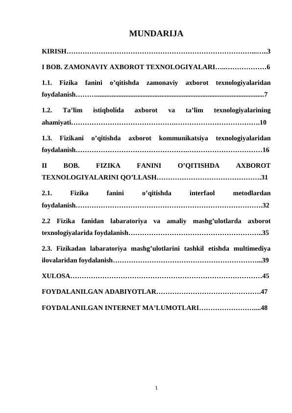 Fizika ta’limida axborot texnologiyalarni joriy qilish