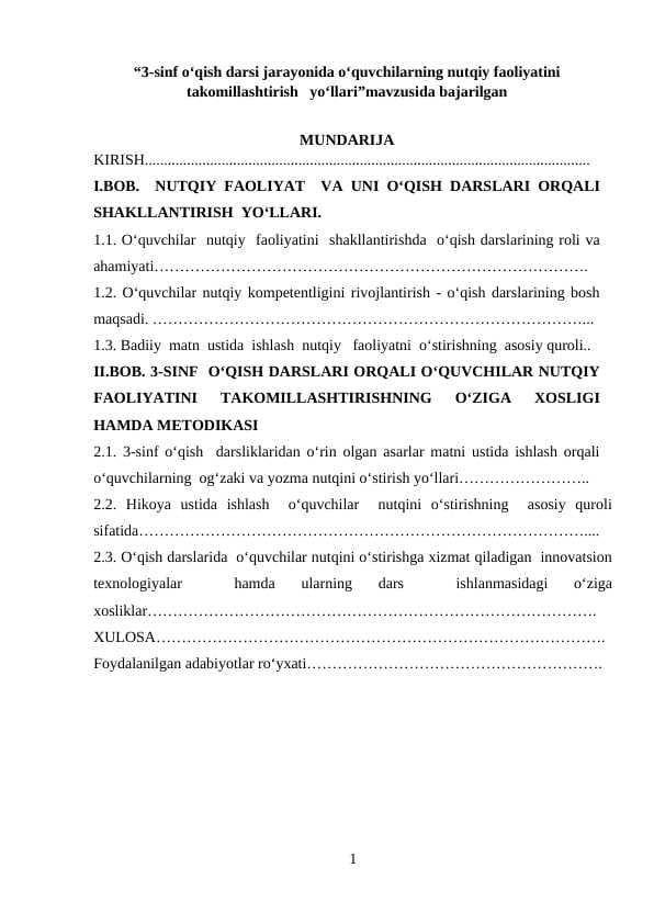 3-sinf o‘qish darsi jarayonida o‘quvchilarning nutqiy faoliyatini takomillashtirish   yo‘llari