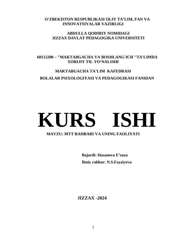 Maktabgacha ta'lim tashkiloti rahbari va uning faoliyati