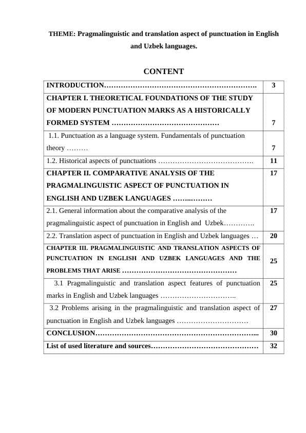 Pragmalinguistic and translation aspect of punctuation in English and Uzbek languages