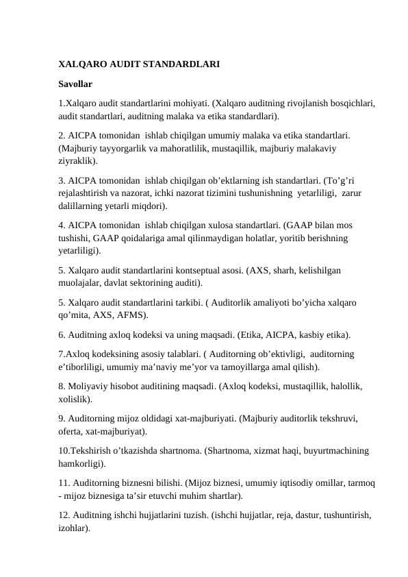 XALQARO AUDIT STANDARDLARI