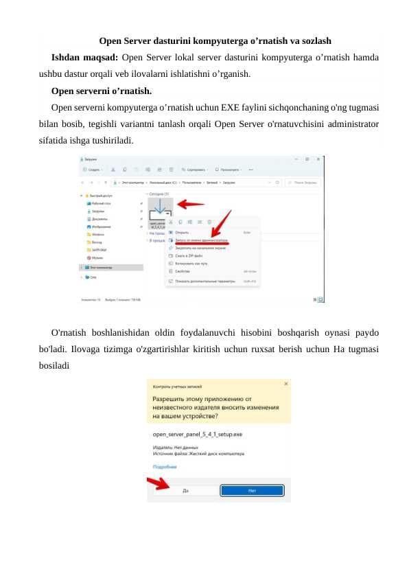 Open Server dasturini kompyuterga o’rnatish va sozlash